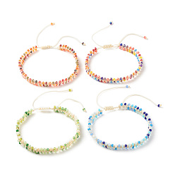 Mixed Color Glass Braided Bead Bracelet, Double Row Adjustable Bracelet for Women, Mixed Color, Inner Diameter: 2-1/4 inch(5.6cm)~3-3/8 inch(8.5cm)
