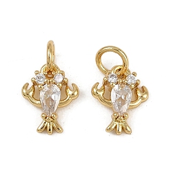 Настоящее золото 18K Латунные микро проложить кубического циркония прелести, креветка, с целью перехода в кольце, долговечный, без кадмия и без свинца, стойки покрытие, реальный 18 k позолоченный, 10.5x8.5x3.5 мм, отверстие : 3 мм