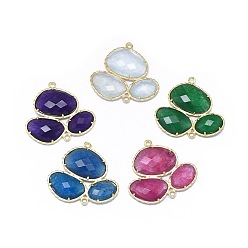 Jade Natural Jade Links connectors, with Brass Findings, Faceted, Dyed, Golden, 30.5~31x33x5mm, Hole: 1.8mm