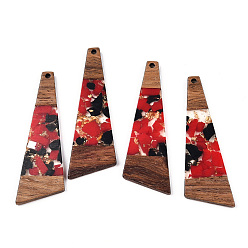 (123L) Белый крем непрозрачный блеск Большие подвески из прозрачной смолы и орехового дерева, золотой фольгой, трапециевидные подвески, огнеупорный кирпич, 57.5x19.5x3 мм, отверстие : 2 мм