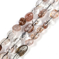 Rutilated Кварц Нити бусин из рутилированного кварца из натурального черного золота, самородки, упавший камень, 5~7x7~9x5~7 мм, отверстие : 1 мм, 16.14'' (41 см)