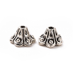 Antique Silver 6-Petal Tibetan Style Zinc Alloy Flower Bead Caps, Antique Silver, 9x5.7mm, Hole: 1.5mm, about 1613pcs/1000g