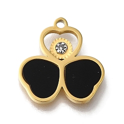 Золотой Акриловые подвески, с ионным покрытием (ip) 304 фурнитура из стразов из нержавеющей стали, подвеска в виде клевера в виде сердца, золотые, 15x15.5x2.5 мм, отверстие : 1.4 мм