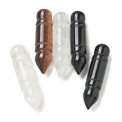 Смешанные камни Подвески из натурального кварцевого кристалла/синтезированного синего авантюрина/синтезированного авантюрина, подвески в форме чернильной кисти, 48x11 мм, отверстие : 1 мм