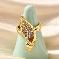 Настоящее золото 16K Латунные микропаве прозрачные кубические цирконии регулируемые открытые манжеты кольца для женщин, без кадмия и без свинца, форма раковины, реальный 16 k позолоченный, регулируемый; 32x11мм