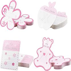 Pink Hair Clip Display Cards, Hanging Dangle Holder Cardboard Tags, Flower & Apple & Bear & Rectangle, Pink, 66~75x54~73x0.5mm, Hole: 6~7mm, 30sheets/pattern, 120sheets/set