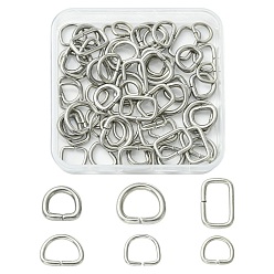 Stainless Steel Color 60Pcs 6 Styles 304 Stainless Steel D Rings, For Webbing, Strapping Bags, Garment Accessories, Stainless Steel Color, 9~13.5x10~16x1.5~2.5mm, Hole: 6~9x7~12.5mm, 10pcs/style