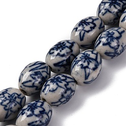 Прусский Синий Ручной синий и белый шарики фарфора, смешанные узоры, овальные, берлинская лазурь, 18~20x14~15 мм, отверстие : 1.8 мм, около 19~20 шт / нитка, 36.5~37.5 см