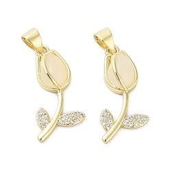 Настоящее золото 18K Подвески из цветочной смолы, покрытие стойки латунь микро паве прозрачные подвески в виде розы с кубическим цирконием, без кадмия и без свинца, долговечный, реальный 18 k позолоченный, 23x12x5.5 мм, отверстие : 3.5x4.5 мм