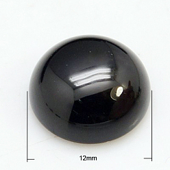 (946F)Морозный цвет внутри  Жонкиль / Непрозрачная зеленая подкладка Природных драгоценных камней кабошон, полукруглые / купольные, черный агат, 12x5 мм