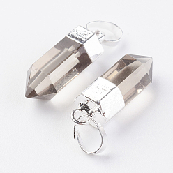 Rauchquarz Natürliche Rauchquarz spitze Anhänger, mit Messing-Zubehör, Kugel, Silbern Silberfarbig, 19~21x7 mm, Bohrung: 4x6 mm