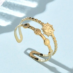 Настоящее золото 18K 304 из нержавеющей стали манжеты кольца, солнце, ионное покрытие (ip), реальный 18 k позолоченный, 9.5 мм