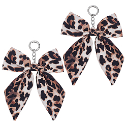 Платина 2шт. подвески из полиэстера с бантом и леопардовым принтом, литыми кольцами, платина, 150 мм