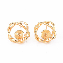 Real 18K Gold Plated Brass Stud Earrings Findings, for Half Drilled Bead, Nickel Free, Flower, Real 18K Gold Plated, 16x15.5mm, Pin: 0.8mm, Pin: 1mm(for Half Drilled Bead)