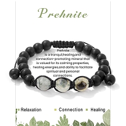 Пренит Регулируемые браслеты из плетеных бусин из натурального пренита 10 мм и матового натурального драгоценного камня 8 мм для женщин и мужчин, внутренний диаметр: 2-3/8 дюйм (6 см)