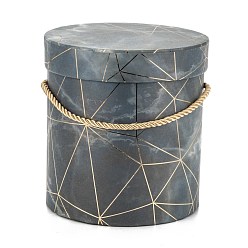 Dark Slate Blue Marble Texture Pattern Paper Flower Boxes, with Rope Handles, for Gift Packaging, Column, Dark Slate Blue, 13.2x13.9cm