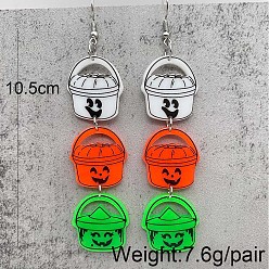 Тыква Акриловые серьги-подвески на Хэллоуин, платина, тыква, 105 мм