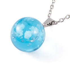 Platinum Resin Pendant Necklaces, Iron Cable Chains, Round with Sky, Platinum, 19.69 inch(50cm)