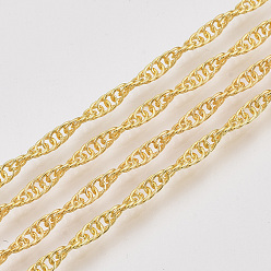 Золотой Сингапурские паяные латунные покрытые железом цепи, цепи водных волн, с катушкой, золотые, 2x1x0.2 мм, около 328.08 футов (100 м) / рулон