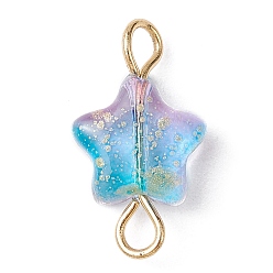 Разноцветный Подвески для стеклянных соединителей, окрашенные распылением, Звенья-звезды с двойными петлями из латуни золотистого цвета, красочный, 14.5~15x8x4 мм, отверстие : 1.7~2 мм