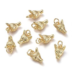 (52) Непрозрачная лаванда Латунные микро проложить кубического циркония подвески, с прыжковых колец, волк, реальный 18 k позолоченный, разноцветные, 12x9.5x4.5 мм, отверстие : 3.4 мм