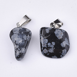 Snowflake Obsidian Natural Snowflake Obsidian Pendants, with Stainless Steel Snap On Bails, Nuggets, 15~35x10~20x5~15mm, Hole: 3x7.5mm