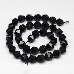 Black Onyx Бусины из натурального черного оникса, звезды вырезать круглые бусы, окрашенная и подогревом, граненые, 8x7 мм, отверстие : 1 мм, около 49 шт / нитка, 15.16'' (38.5 см)