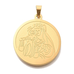 Human Вакуумное покрытие pvd 304 подвески из нержавеющей стали, плоский круглый шарм, реальный 18 k позолоченный, Иисус, 28x25x2 мм, отверстие : 6x3 мм