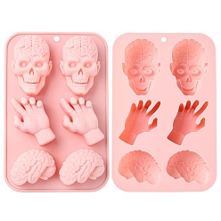 Pink Moules en silicone en forme de crâne, de main et de cerveau, rose, 18.2*11.8*3.1cm