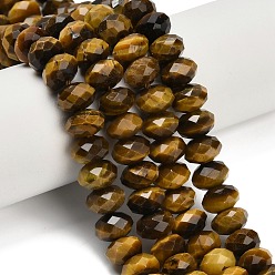 Тигровый глаз Природных тигровый глаз бисер нитей, рондель, граненые, 8~8.5x5~5.5 мм, отверстие : 0.9~1 мм, около 75~76 шт / нитка, 15.08~ 15.28 дюйм (38.3~38.8 см)