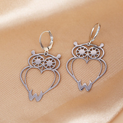 Нержавеющая Сталь Цвет 201 из нержавеющей стали Leverback серьги, полые Сова, цвет нержавеющей стали, 48x23 мм