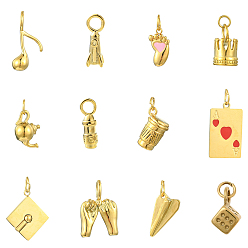 Золотой 12 шт. 12 стили 304 эмалированные подвески из нержавеющей стали, с целью перехода в кольце, разнообразные, золотые, 13~22x7.5~13x2.5~10.5 мм, отверстие : 2.6~4 мм, 1 шт / стиль