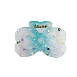 Бледно-бирюзовый Заколки-коготки из смолы со стразами, бантом, бледные бирюзовая, 90 мм