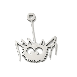 Нержавеющая Сталь Цвет 201 подвески из нержавеющей стали, пушистые паучьи брелоки, цвет нержавеющей стали, 24.5x19x1 мм, отверстие : 1.9 мм