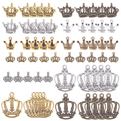 Mixed Color DIY Pendant Making, with Tibetan Style Pendants and Pendant Rhinestone Settings, Crown, Mixed Color, 14x12.5x2.5mm, Hole: 1mm, 60pcs/set