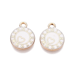 Белый Стойки обшивки сплава эмали подвески, Плоские круглые подвески в форме сердца и римских цифр., золотые, белые, 13.5x11x1.5 мм, отверстие : 1.6 мм
