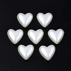 Creamy White ABS Plastic Imitation Pearl Beads, Heart, Creamy White, 10x11x5.5mm, Hole: 1.5mm, about 1500pcs/500g