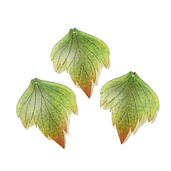 Желто-Зеленый Термоусадочные пластиковые подвески, лист прелести, желто-зеленый, 42x33x1 мм, отверстие : 1.6 мм