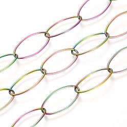 Rainbow Color Ионное покрытие (ip) 304 цепи для канцелярских скрепок из нержавеющей стали, тянутые удлиненные кабельные цепи, пайки, с катушкой, Радуга цветов, 20x10x1 мм, около 16.4 футов (5 м) / рулон