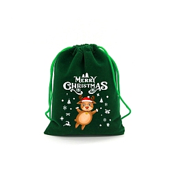 Олень 50шт. Рождественские бархатные подарочные пакеты на шнурке, прямоугольные, олень, 12x9 см