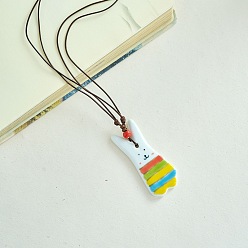 Кролик Фарфоровый кулон регулируемый шнур из искусственной кожи ожерелья для женщин, красочный, кролик, 19.69 дюйм (50 см)