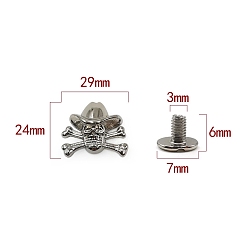 Platinum Zinc Alloy Decorative Buttons, Skull, Platinum, 2.4x2.9cm