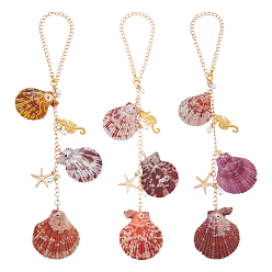 (52) Непрозрачная лаванда 3 шт. подвесные украшения из натуральной ракушки и стекла, для автомобильных подвесных украшений, с латунной цепью, разноцветные, 350 мм