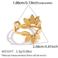 Golden 304 Stainless Steel Cuff Open Rings, Flower, Golden, Inner Diameter: 18.8mm