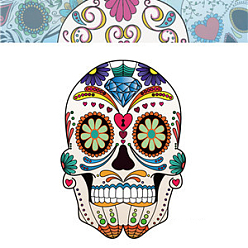 Разноцветный Хэллоуин тема светящиеся боди-арт татуировки наклейки, съемные временные татуировки бумажные наклейки, череп, красочный, 85x60 мм