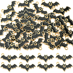 Черный 40 шт. подвески из сплава с легким золотым покрытием, с эмалью, летучая мышь, чёрные, 14x23x1.5 мм, отверстие : 2 мм