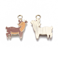 Sienna Alloy Pendants, with Enamel, Sika Deer, Light Gold, Sienna, 22x18x2mm, Hole: 2.5mm