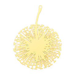 Настоящее золото 18K Латунные филигранные большие подвески, одуванчик, гравированные металлические украшения, без кадмия, без никеля и без свинца, реальный 18 k позолоченный, 70.5x50x0.3 мм, отверстие : 2.1 мм