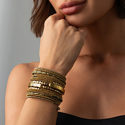 Antique Golden Vintage Alloy Iron and CCB Plastic Wrap Bangles, Layered Cuff Bangles for Women, Antique Golden, Inner Diameter: 1.97 inch(5cm)