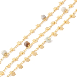 Амазонит Цепочки из бисера из натурального амазонита, с латунными цепочками из скрепок и подвеской в виде звезды, пайки, с катушкой, без свинца и без кадмия, золотые, 2x1x0.5 мм, 5x3x1 мм